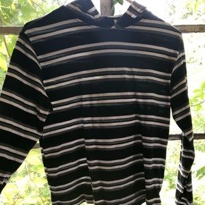Black, grey and white striped hoodie